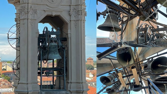 Immagine del campanile in primo piano e funzionamento delle campane.